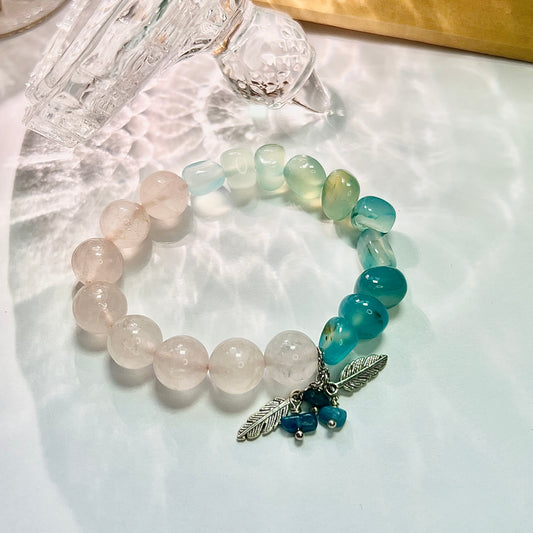 Crystal agate yin and yang half bracelet Rose Quartz Blue Agate Summer cool jewelry