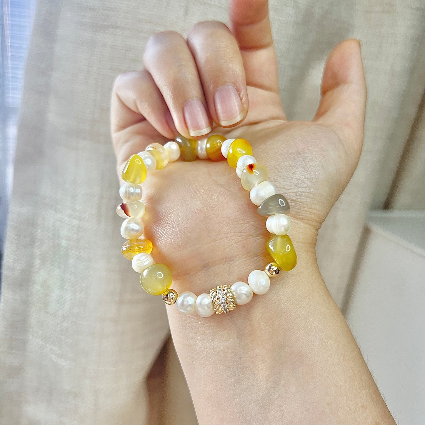 Original design yellow agate pearl bracelet
