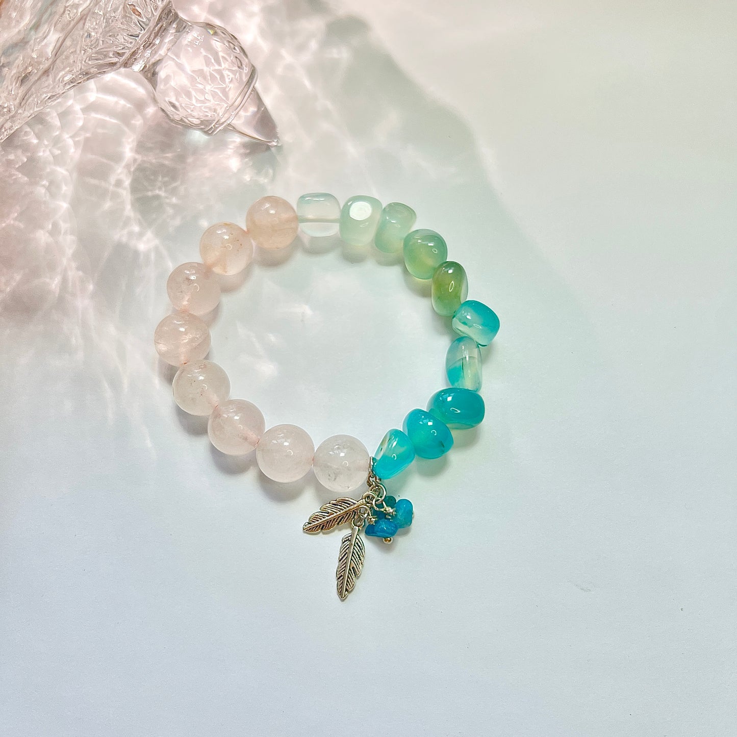 Crystal agate yin and yang half bracelet Rose Quartz Blue Agate Summer cool jewelry