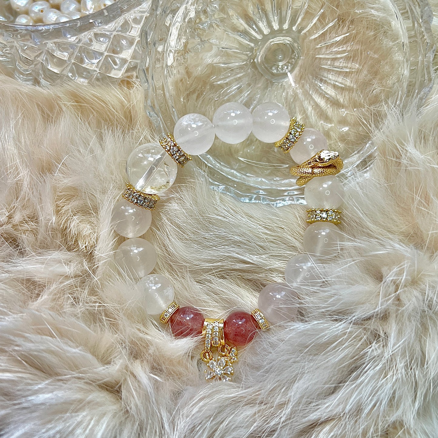 Natural Pink Snow Ghost Crystal Bracelet Original design Personality bracelet
