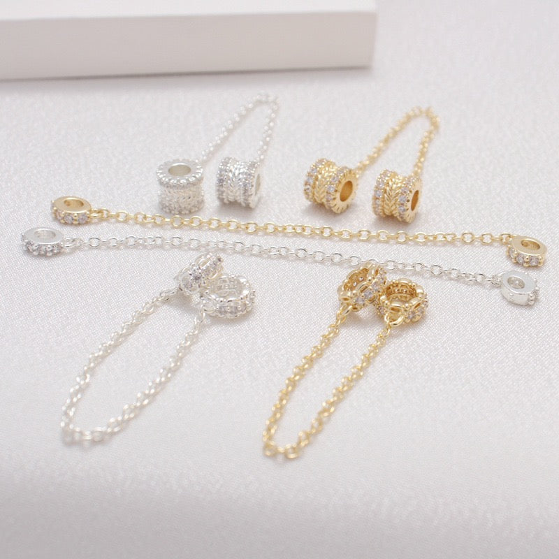 Color-preserving gold-plated silver-plated zircon bead-separated safety chain hand necklace ending fixed anti-drop DIY minority jewelry accessories 5 Pack