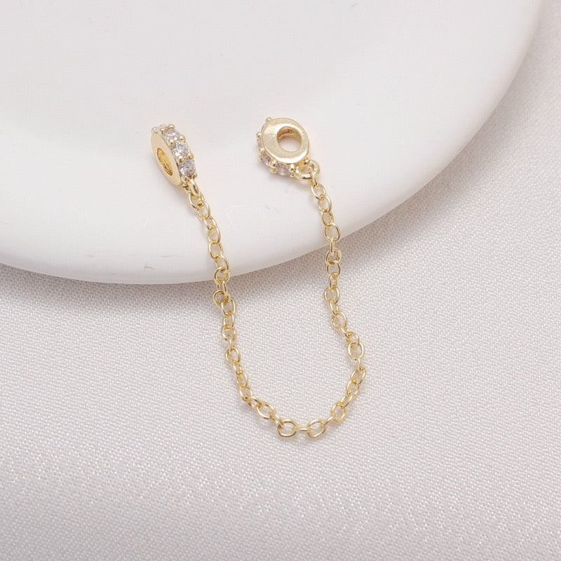 Color-preserving gold-plated silver-plated zircon bead-separated safety chain hand necklace ending fixed anti-drop DIY minority jewelry accessories 5 Pack