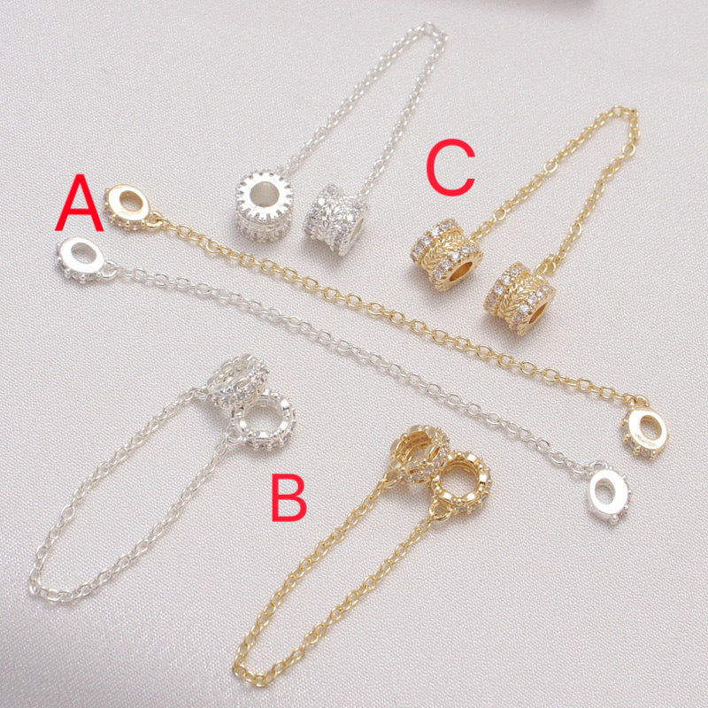 Color-preserving gold-plated silver-plated zircon bead-separated safety chain hand necklace ending fixed anti-drop DIY minority jewelry accessories 5 Pack