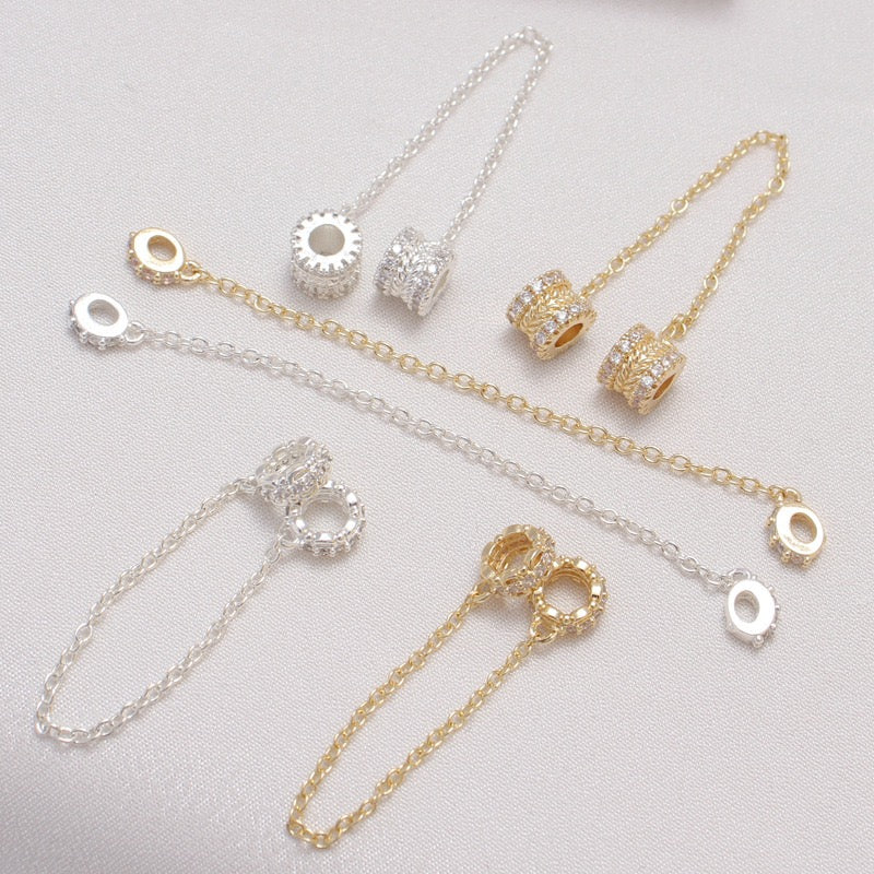 Color-preserving gold-plated silver-plated zircon bead-separated safety chain hand necklace ending fixed anti-drop DIY minority jewelry accessories 5 Pack