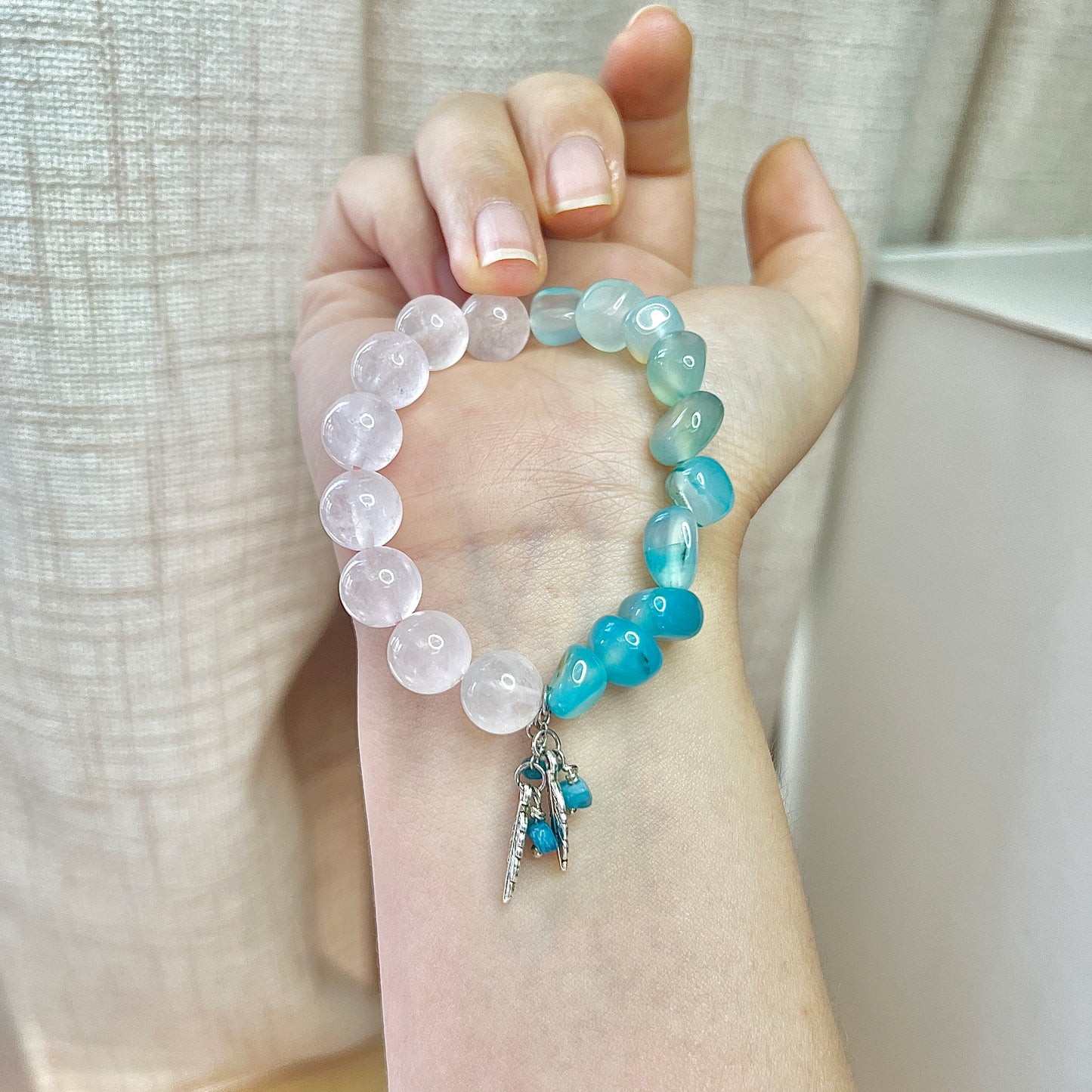 Crystal agate yin and yang half bracelet Rose Quartz Blue Agate Summer cool jewelry