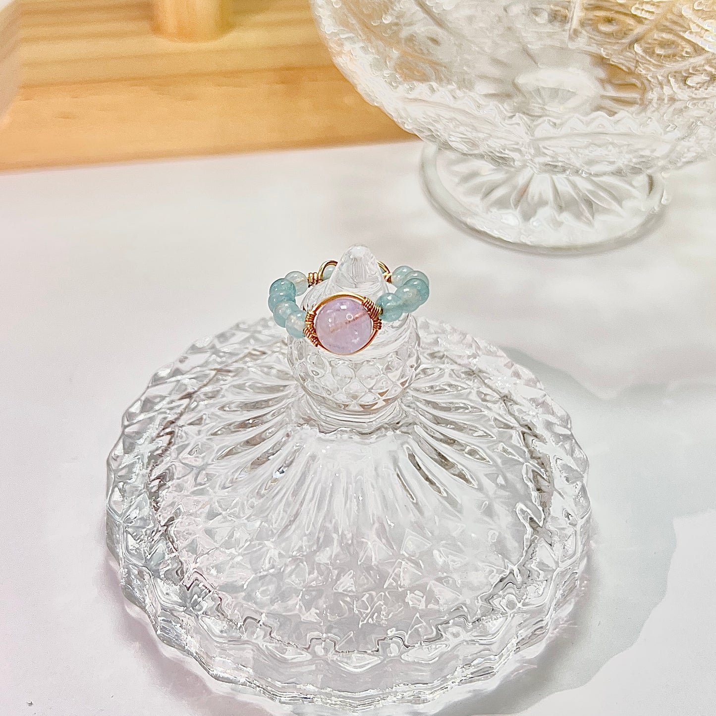 Original design Aquamarine amethyst hand-made split ring