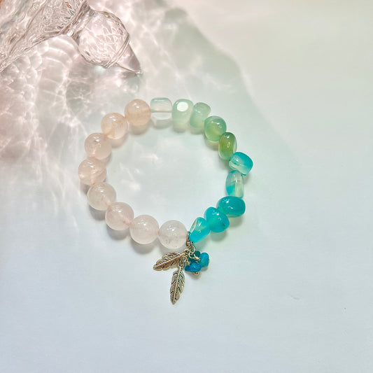 Crystal agate yin and yang half bracelet Rose Quartz Blue Agate Summer cool jewelry