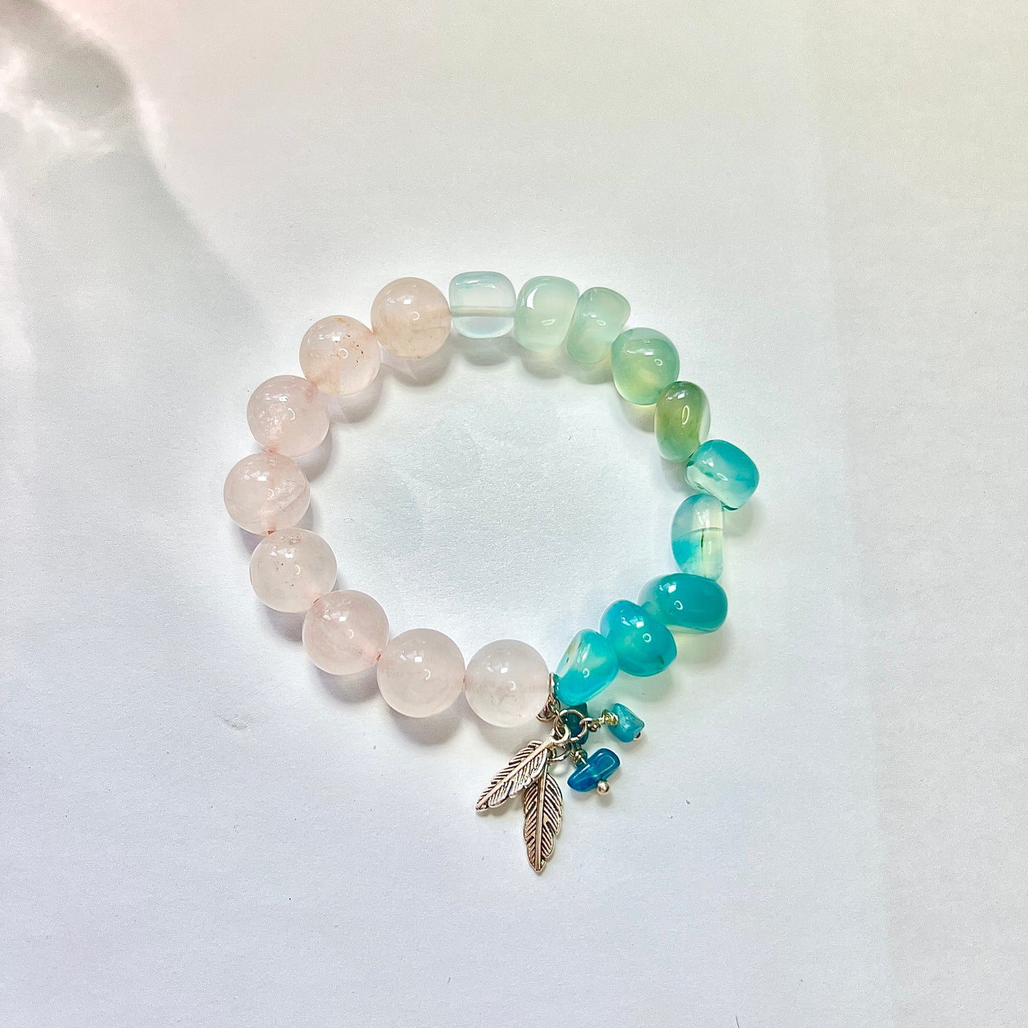 Crystal agate yin and yang half bracelet Rose Quartz Blue Agate Summer cool jewelry