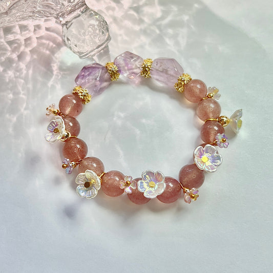 Strawberry garden inspired original design strawberry crystal flower amethyst bracelet